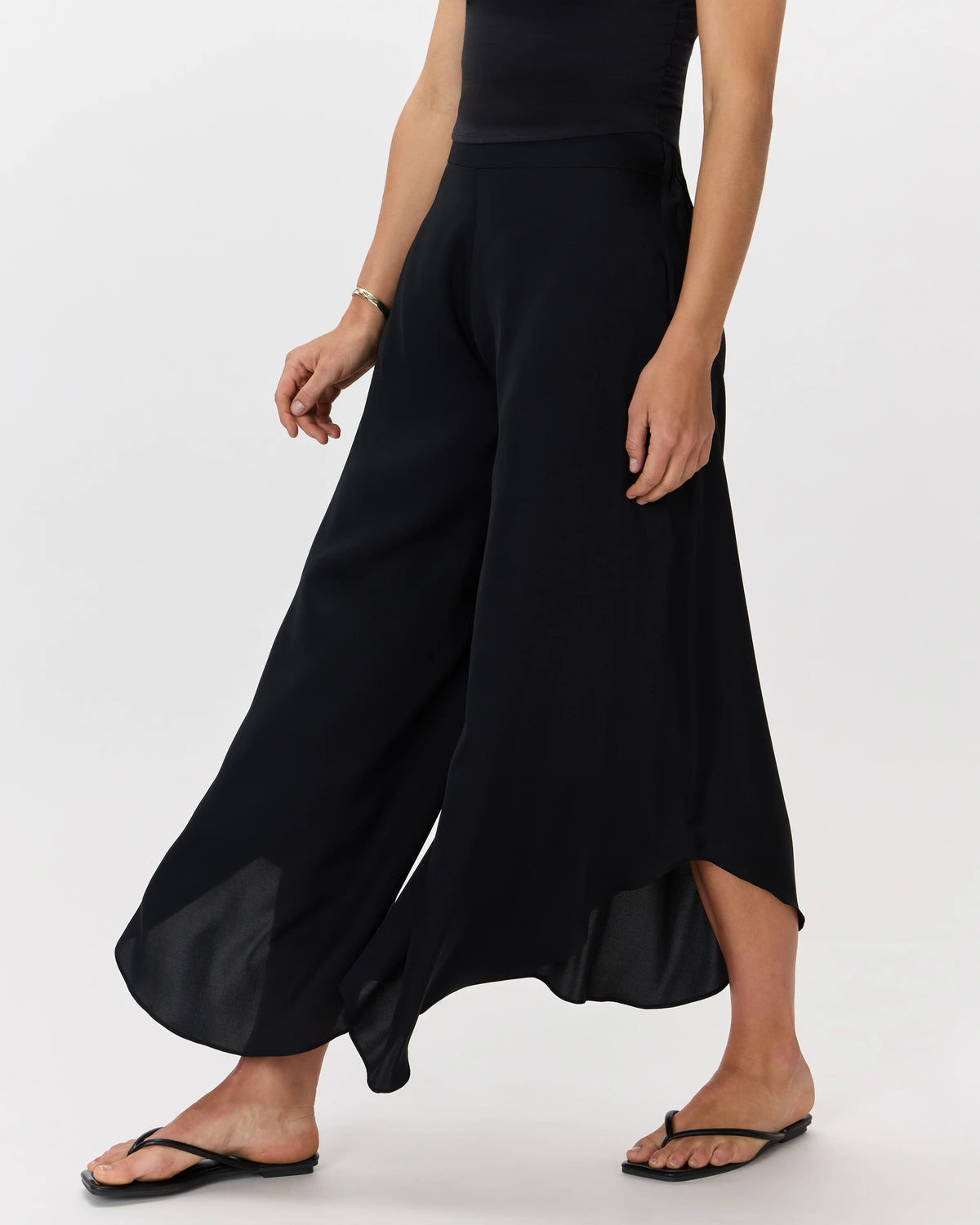 Washable Stretch Silk Palazzo Pants - XS / Black