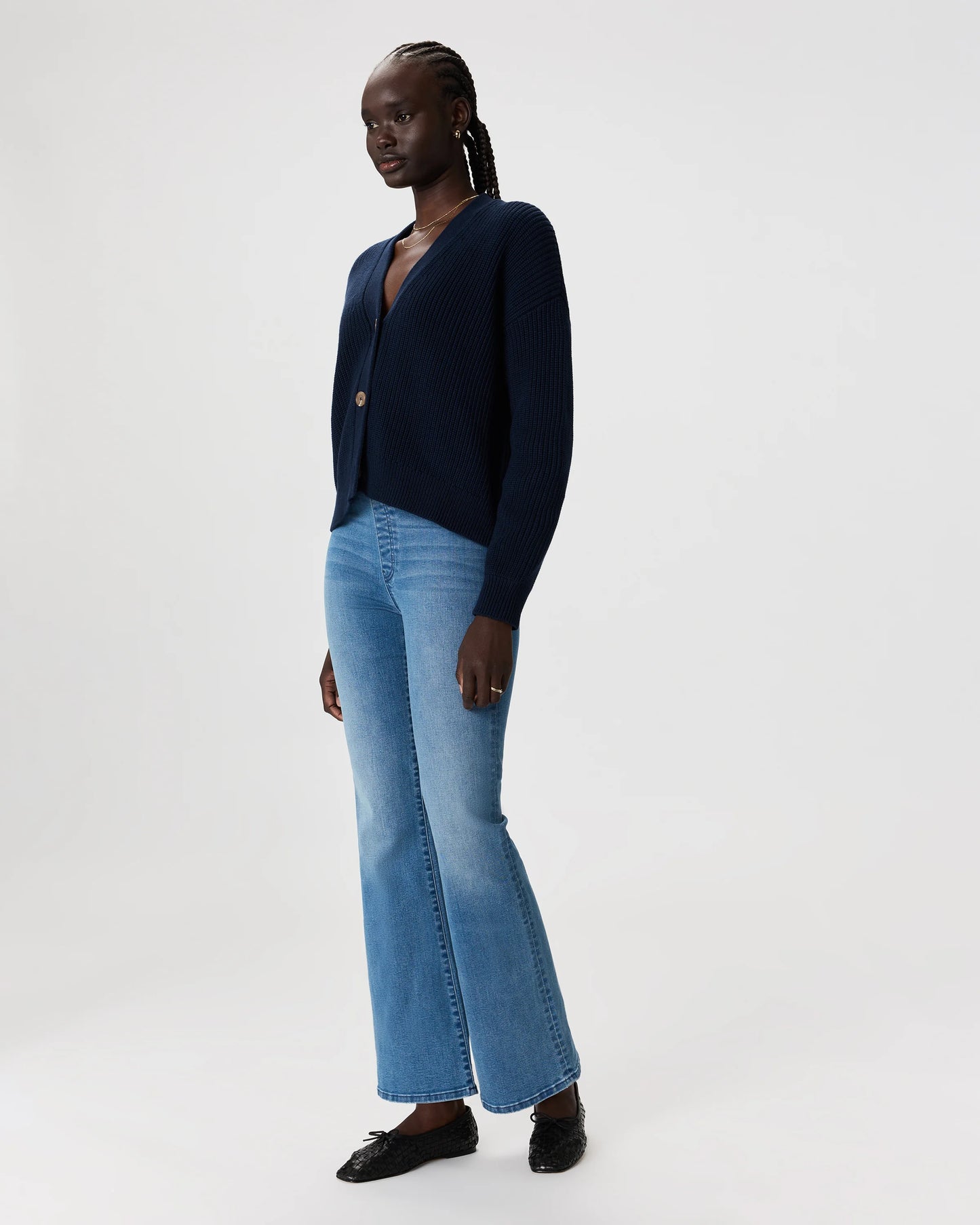 Nina Stretch Pull-On Flare Jeans - XS / Raven Black