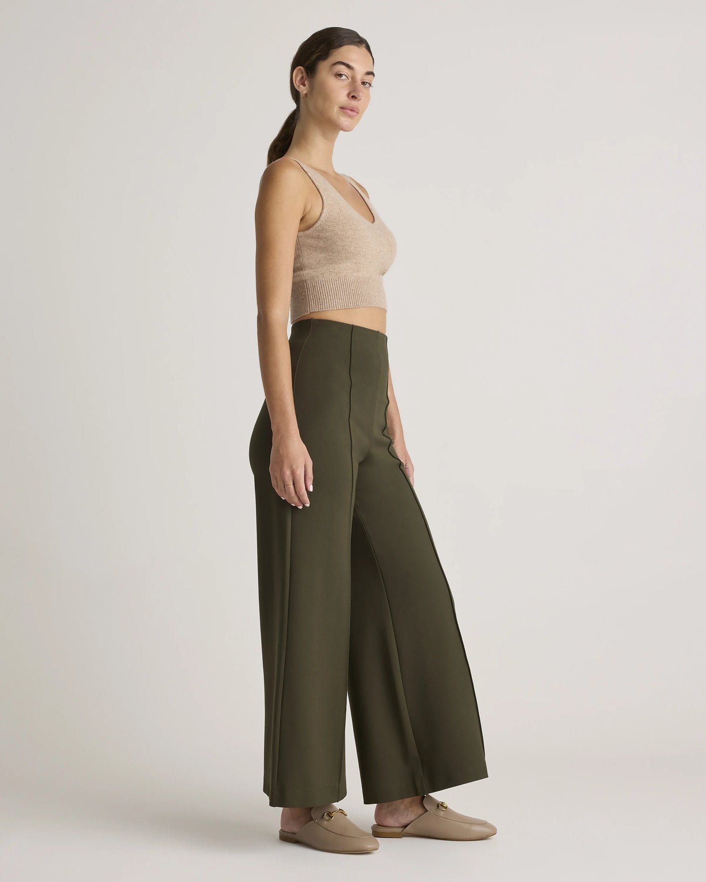 Ultra-Stretch Ponte Super Wide Leg Ankle Pants - XS / Olive