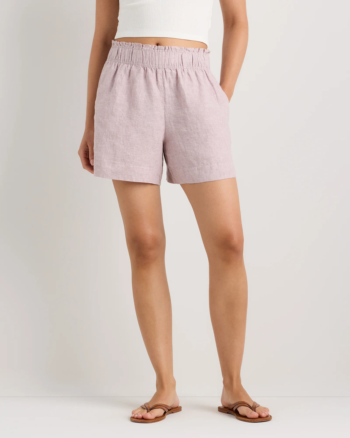 100% European Linen High Waisted Shorts - XS / Sky Blue Mariner Stripe