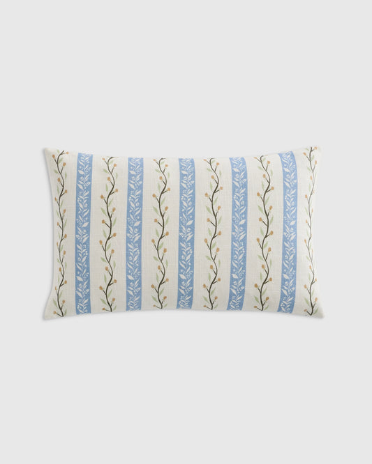 Floral Vine Cotton Pillow Cover - 12x20 / Light Blue Stripe