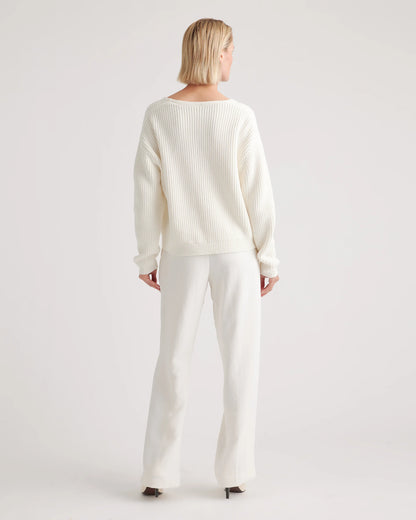 100% Organic Cotton Fisherman V-Neck Sweater - XS / Heather Brown