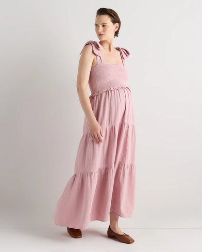 100% Organic Cotton Gauze Smocked Sleeveless Midi Dress - XS / Khaki Gingham