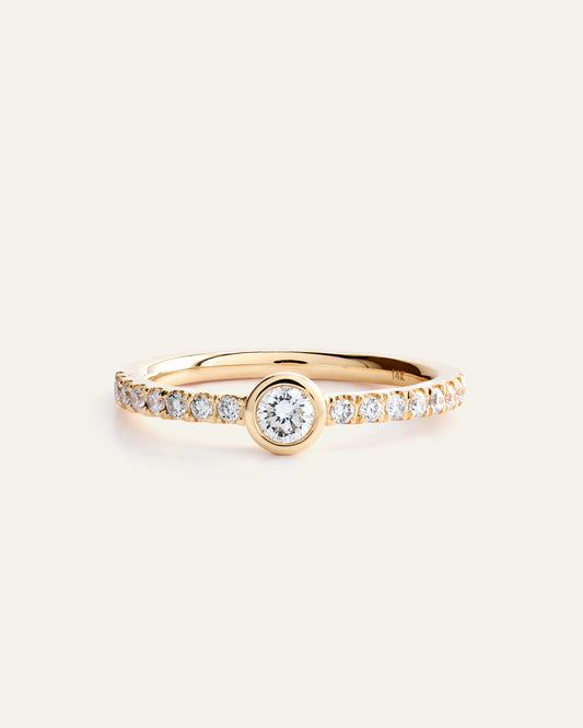 14K Gold Lab Grown Diamond Round Bezel Pave Ring - 4 / Yellow Gold