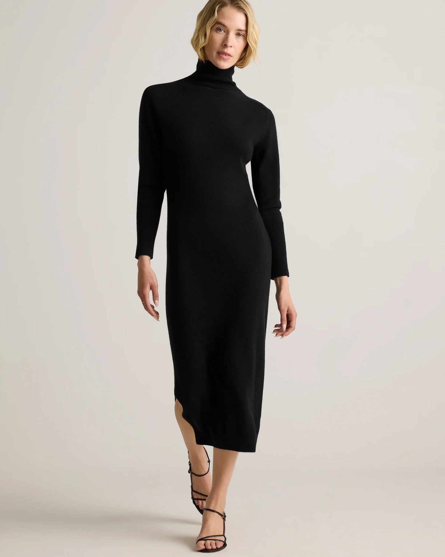 Mongolian Cashmere Turtleneck Midi Sweater Dress - XS / Charcoal