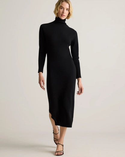 Mongolian Cashmere Turtleneck Midi Sweater Dress - XS / Charcoal