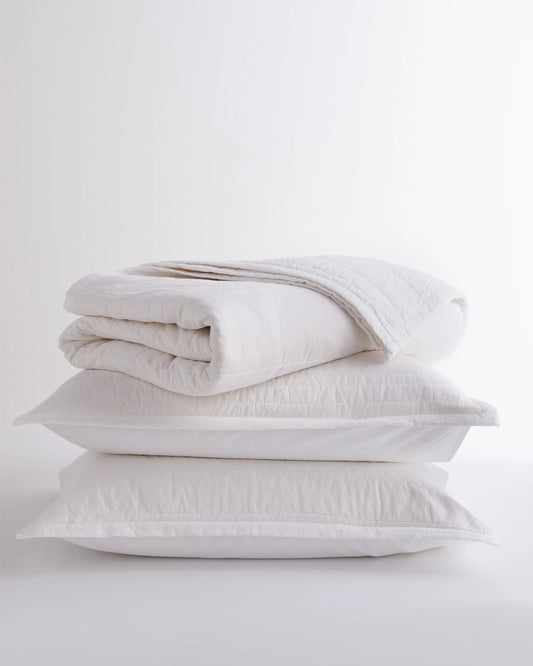 Organic Cotton Stripe Stitch Quilt Set - Twin / White