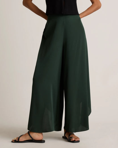 Washable Stretch Silk Palazzo Pants - XS / Black