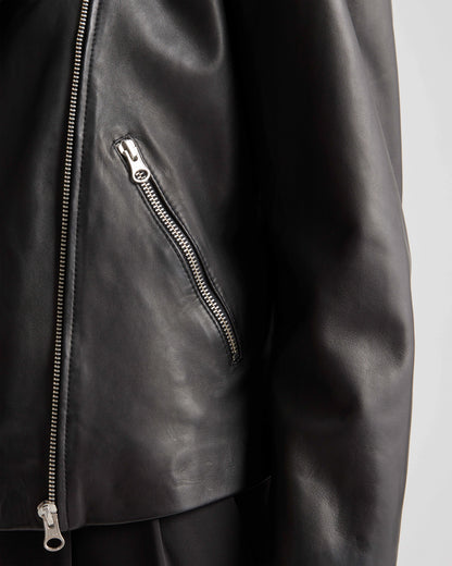 100% Washed Leather Biker Jacket - XS / Brown