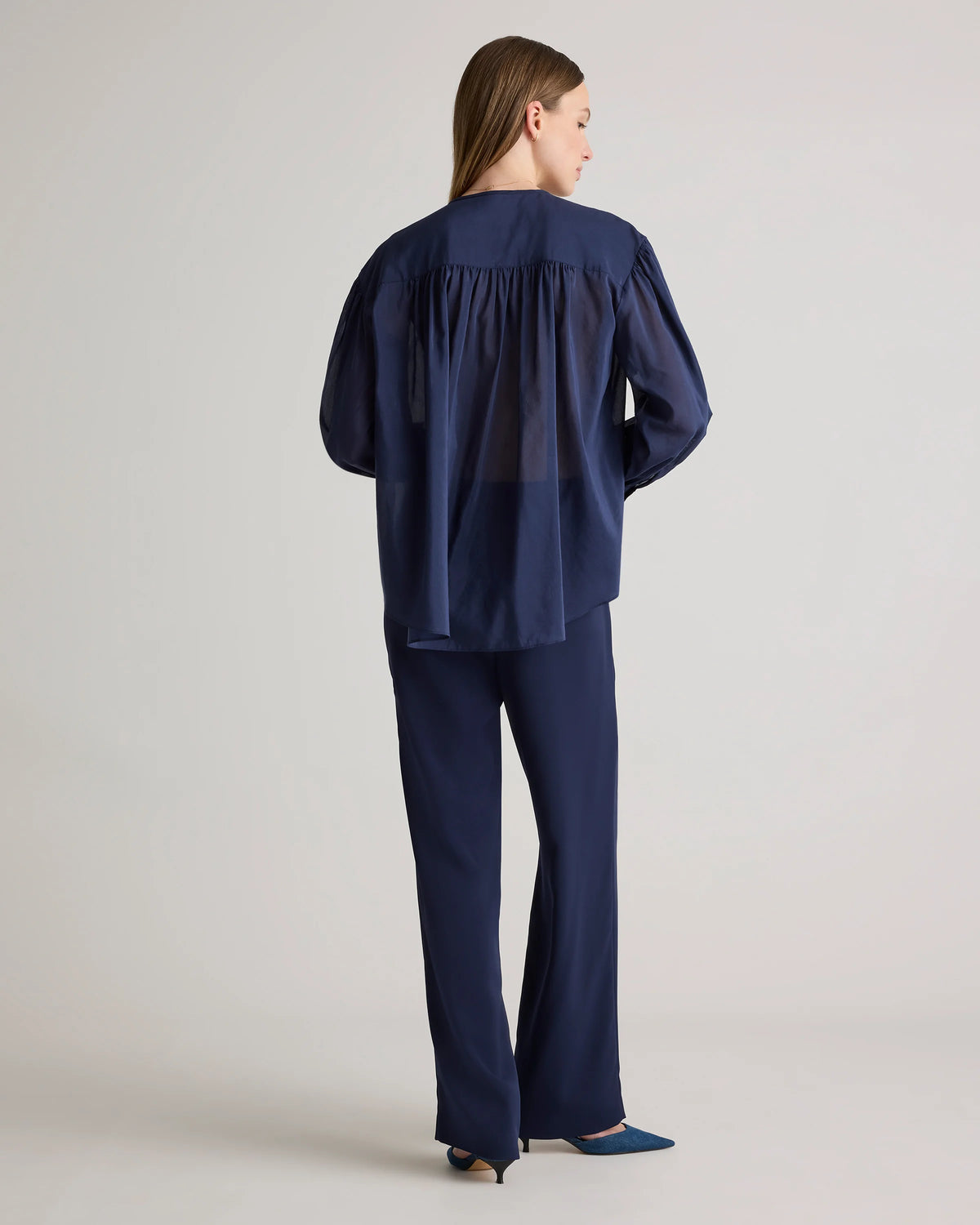 Cotton-Silk Voile Blouson Blouse - XS / Dark Navy