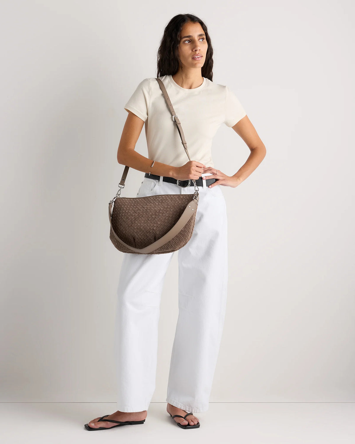 Sloane Suede Handwoven Shoulder Bag - One Size / Sand