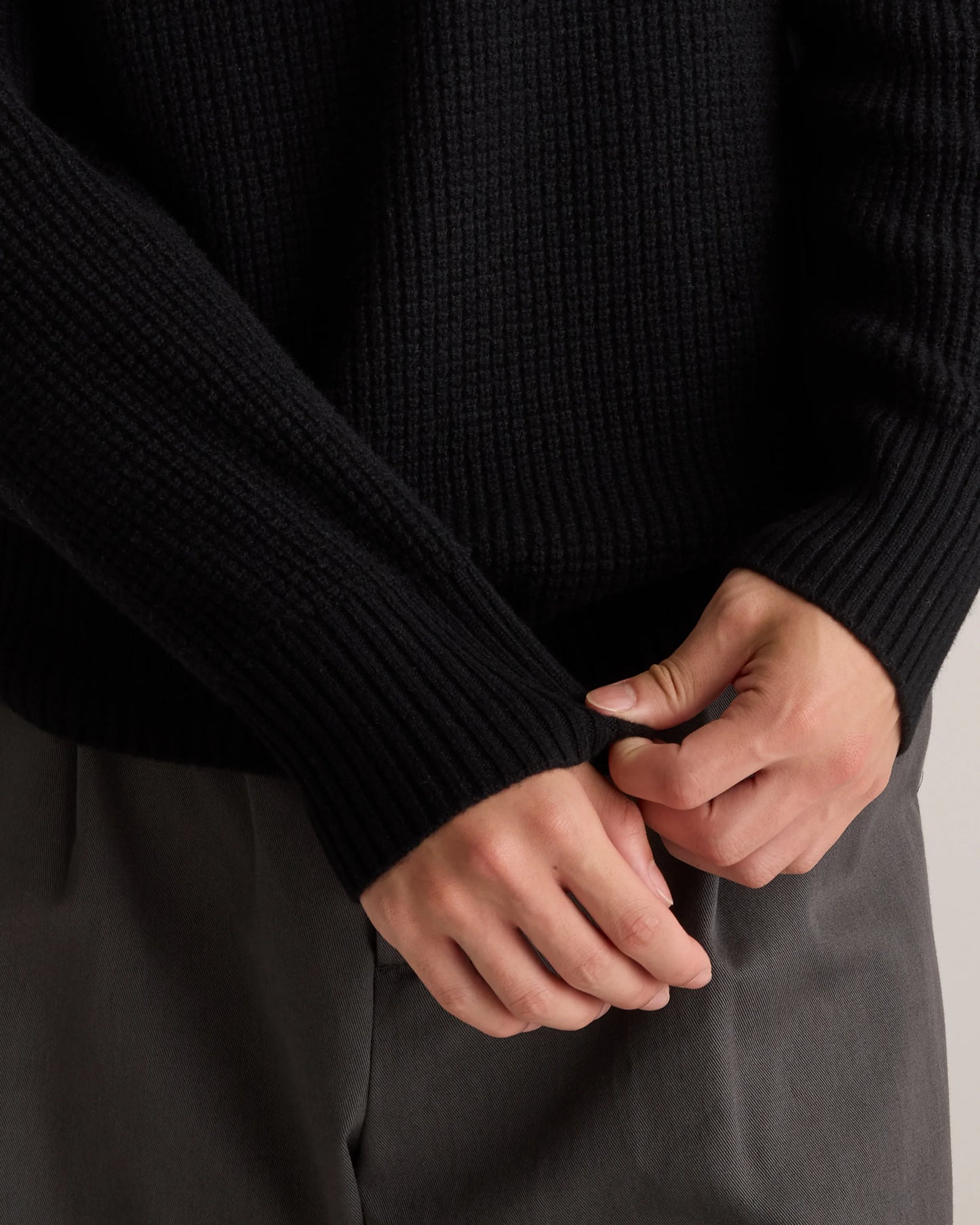 Mongolian Cashmere Waffle Quarter Button Sweater - S / Elk Brown