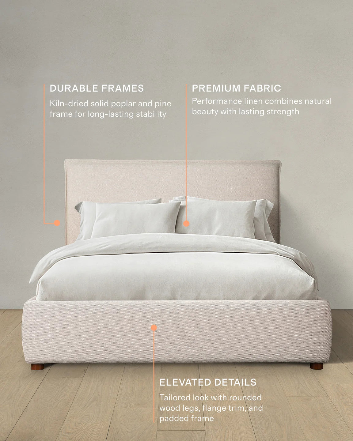Tailored Edge Bed in Performance Linen - Queen / Light Grey