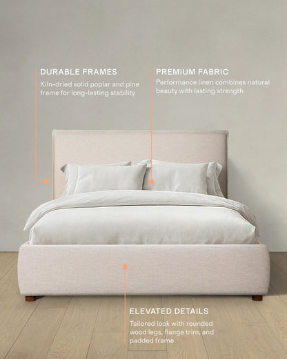 Tailored Edge Bed in Performance Linen - Queen / Light Grey