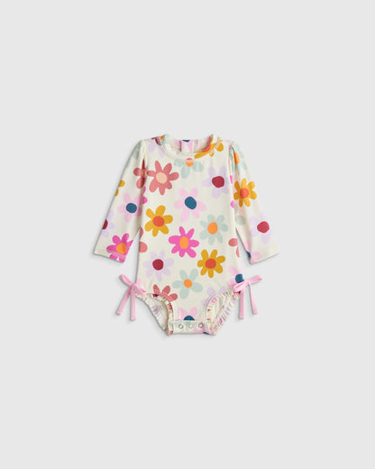 Long Sleeve Tie One-Piece Swimsuit - 0-3M / Soft Ditsy Floral