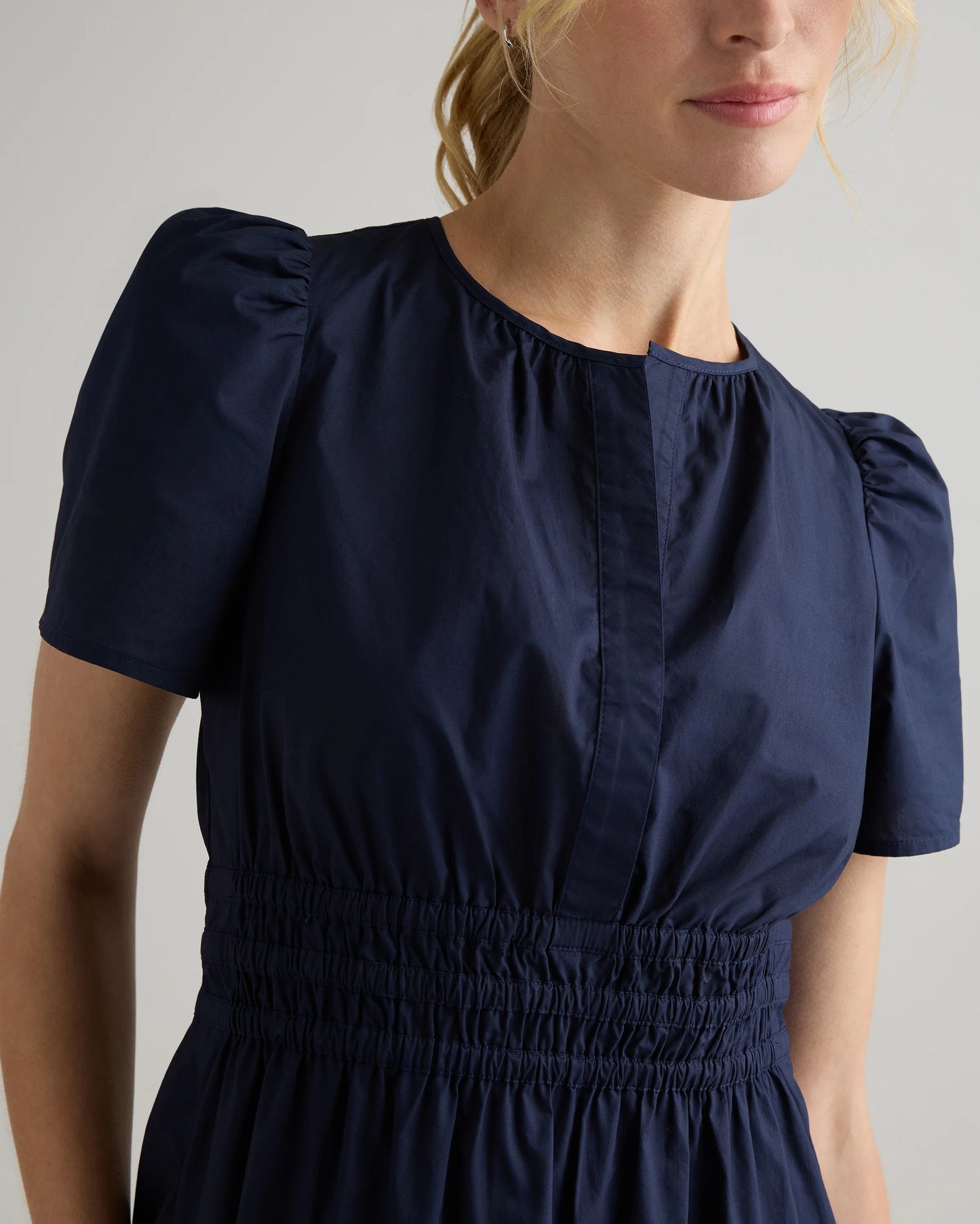 100% Organic Cotton Poplin Tiered Mini Dress - XS / Riviera Blue Heirloom Floral