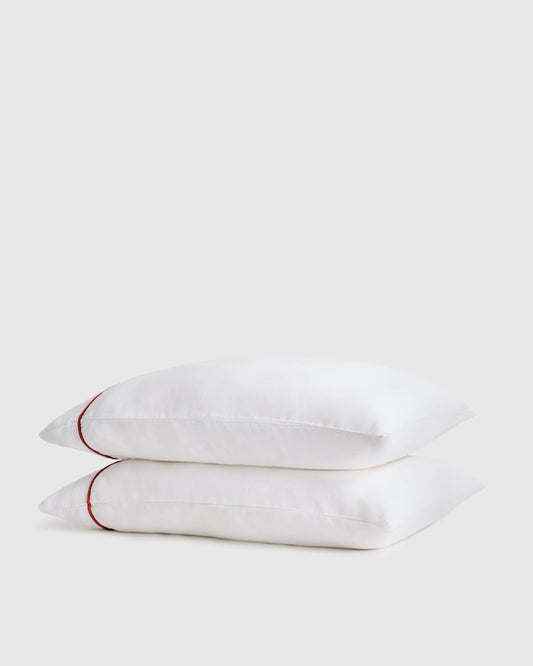 European Linen Piped Pillowcase Set - Standard / White/Cherry