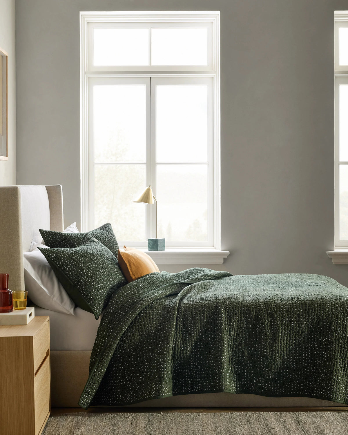 Organic Cotton Hand Stitched Quilted Sham Set - Standard / Ocean