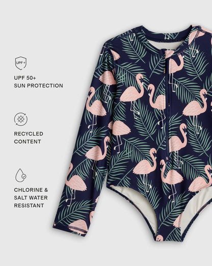 Long Sleeve Zip-Up Swimsuit - 6 / Happy Floral