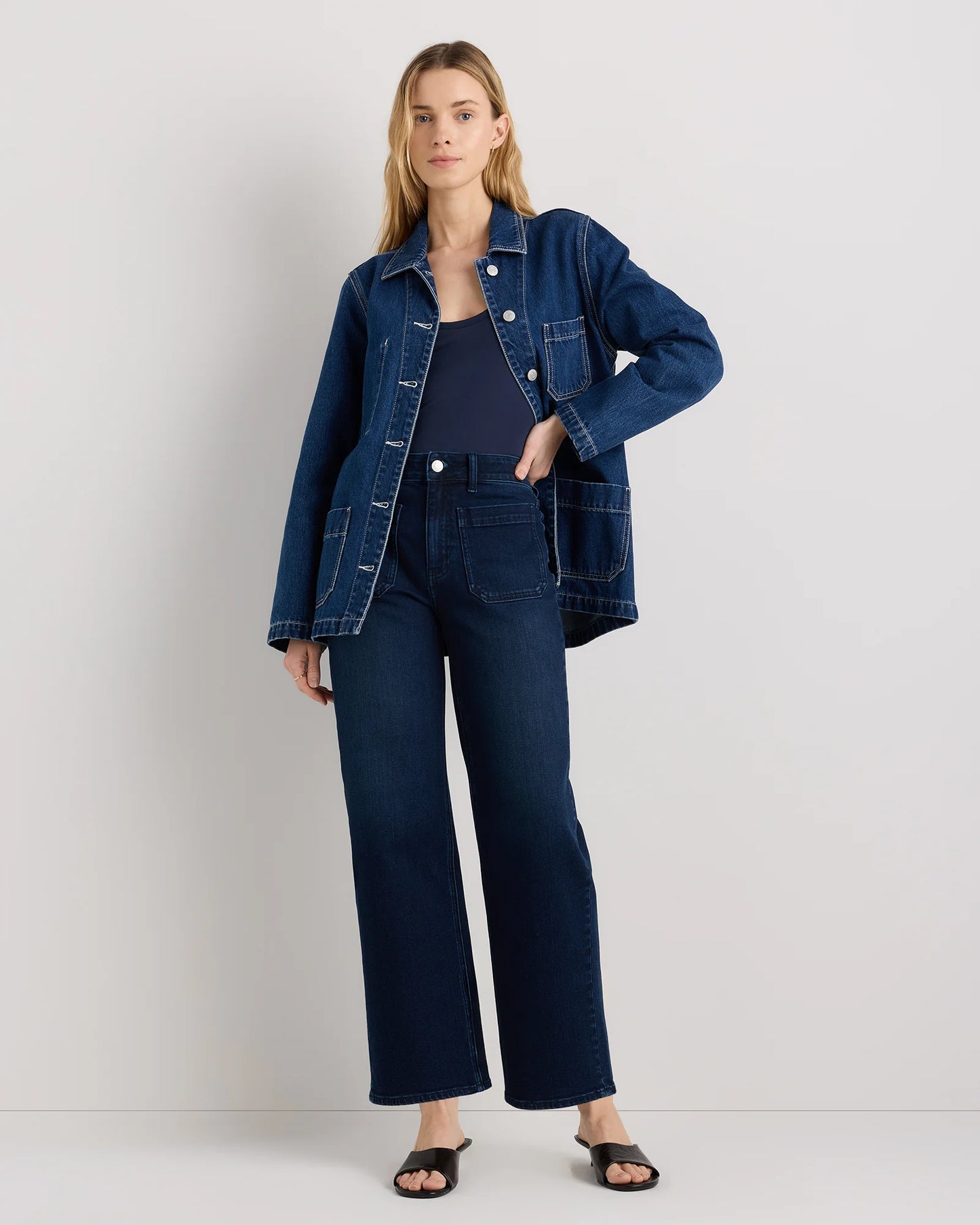 Bella Stretch Patch Pocket Wide Leg Jeans - 24 / Deep Sea Blue