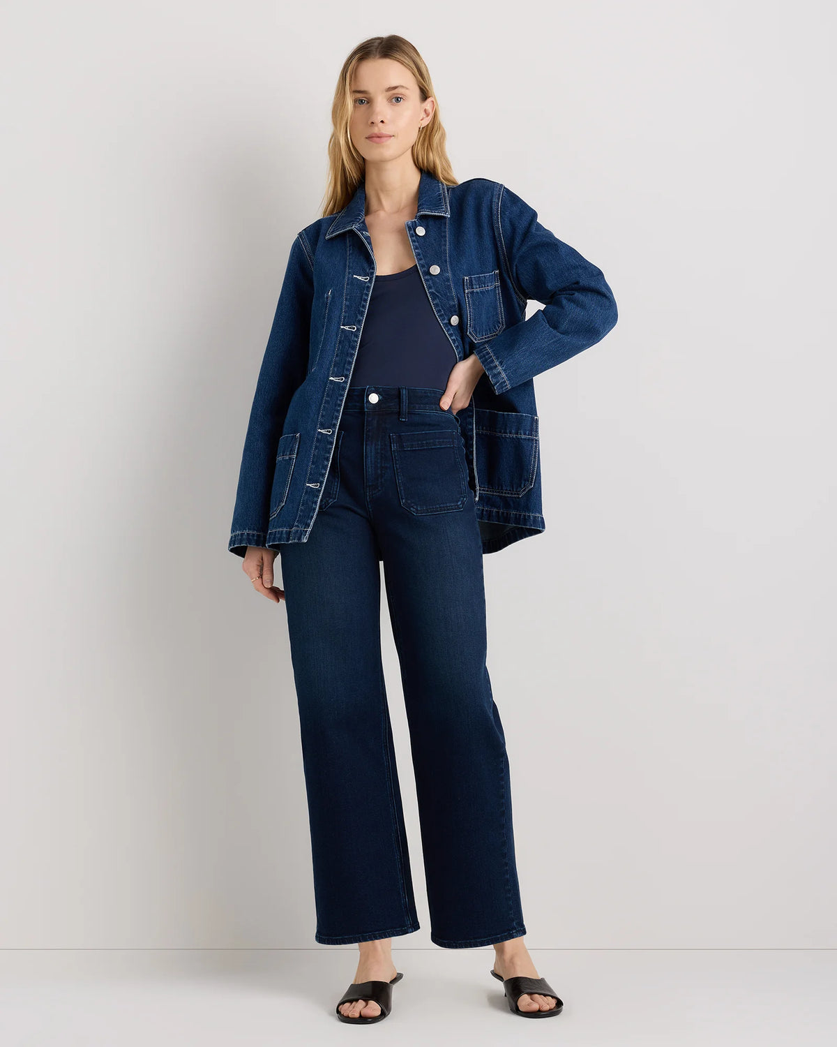 Bella Stretch Patch Pocket Wide Leg Jeans - 24 / Seaside Blue