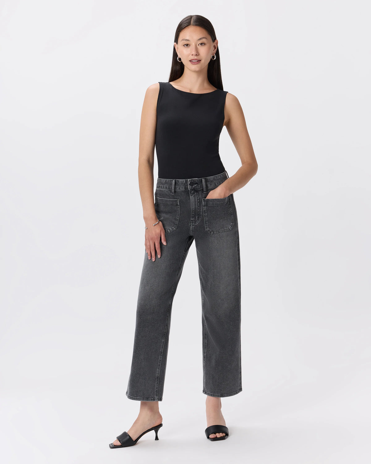 Bella Stretch Patch Pocket Wide Leg Jeans - 24 / Seaside Blue