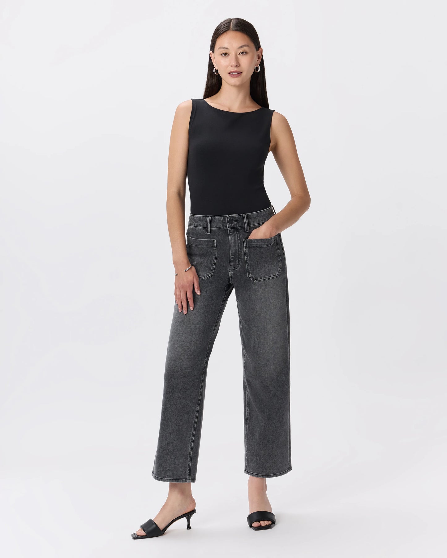 Bella Stretch Patch Pocket Wide Leg Jeans - 24 / Deep Sea Blue