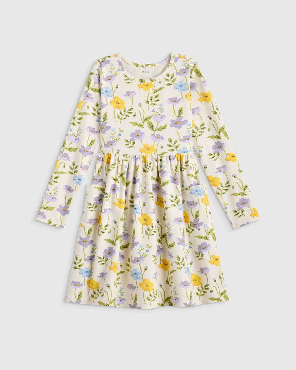 Organic Cotton Long Sleeve Fit and Flare Pocket Dress - 6 / Purple Poppy Garden