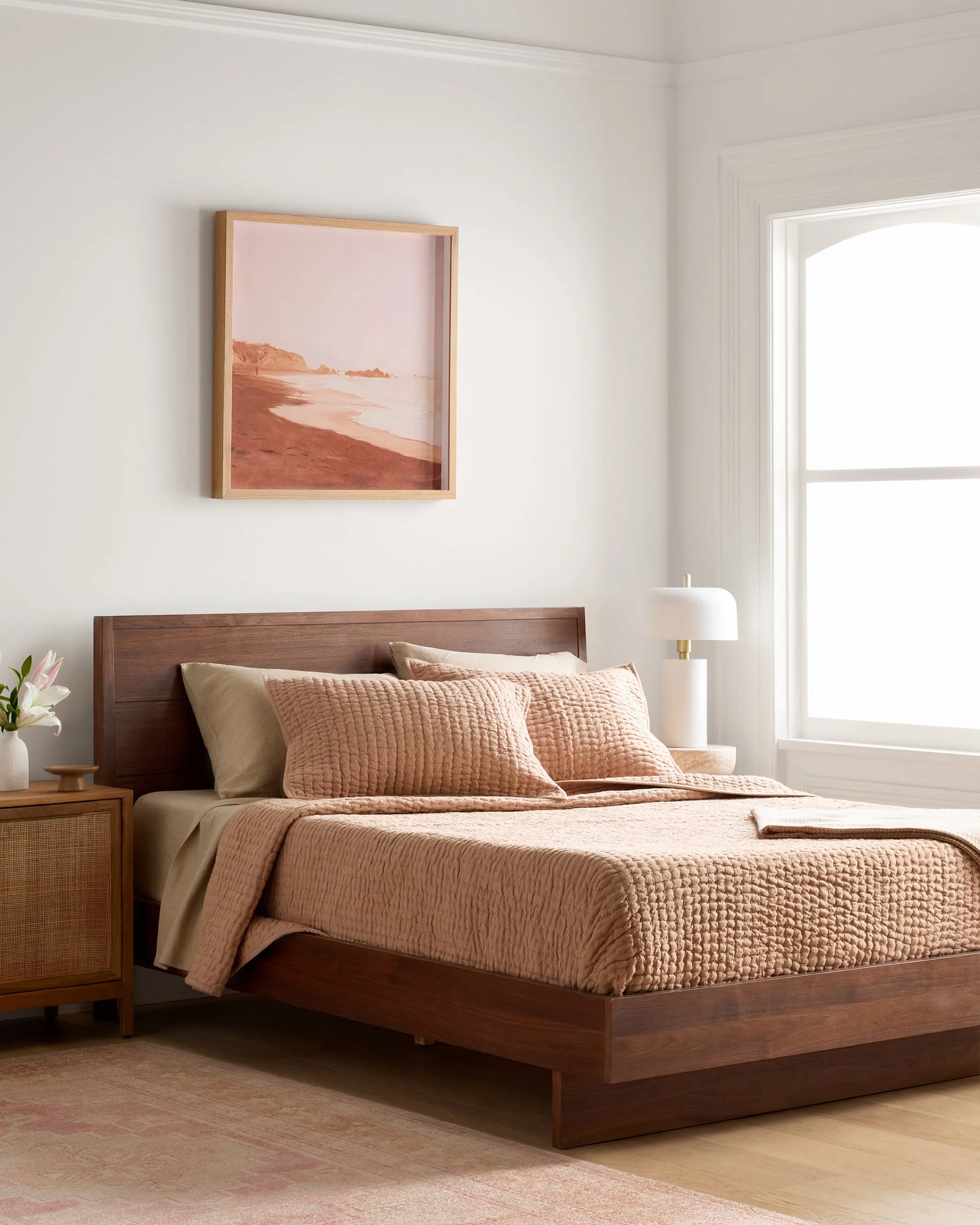 Solid Wood Platform Bed - Queen / Walnut Brown