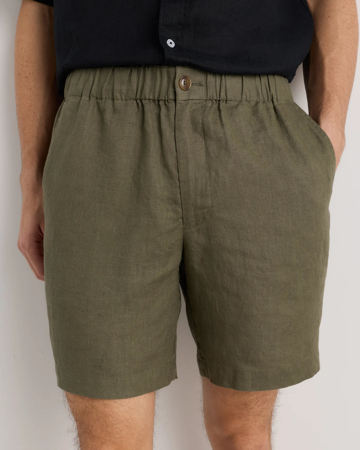 100% European Linen Shorts - 7" - S / Black