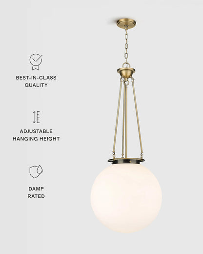 Antiqued Steel and Glass Globe Pendant Light - One Size / Brass