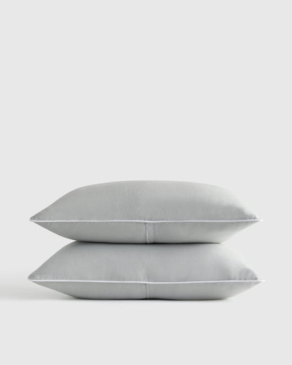 European Linen Piped Sham Set - Standard / White/Cherry