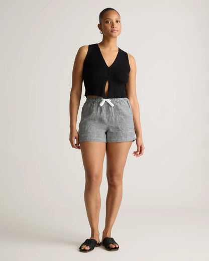 100% European Linen Shorts - XS / Taupe Brown Gingham