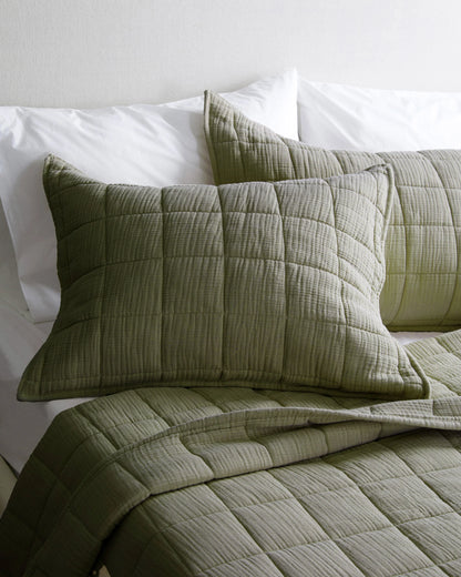 Organic Cotton Gauze Box Quilt Sham Set - Standard / Mineral