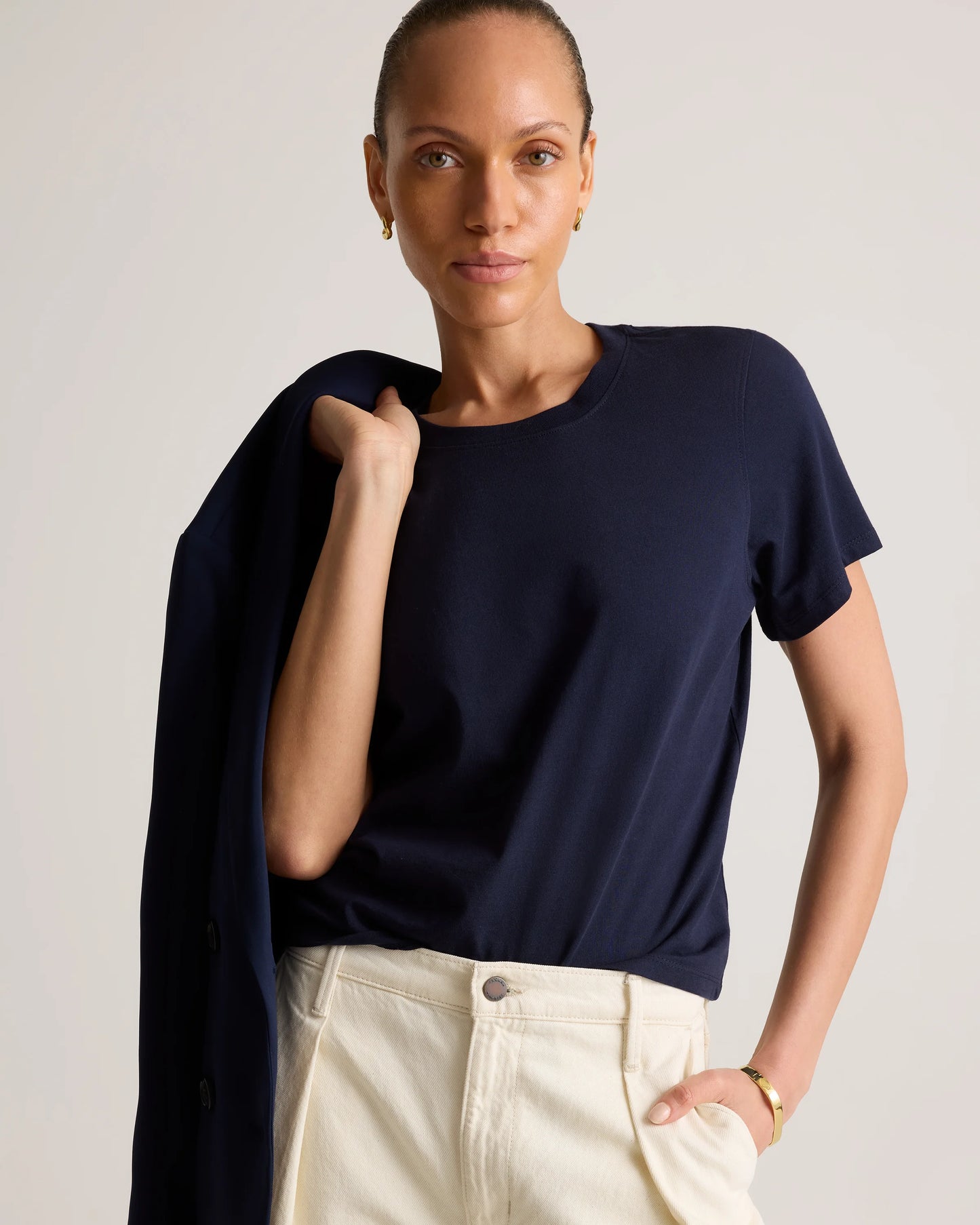 100% Organic Cotton Boxy Crewneck Tee - XS / Shell Pink