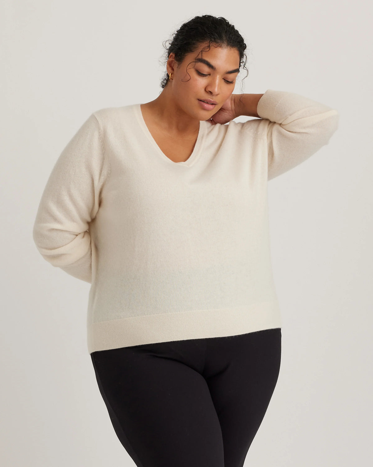 Mongolian Cashmere V-Neck Sweater - 1X / Heather Vintage Pink
