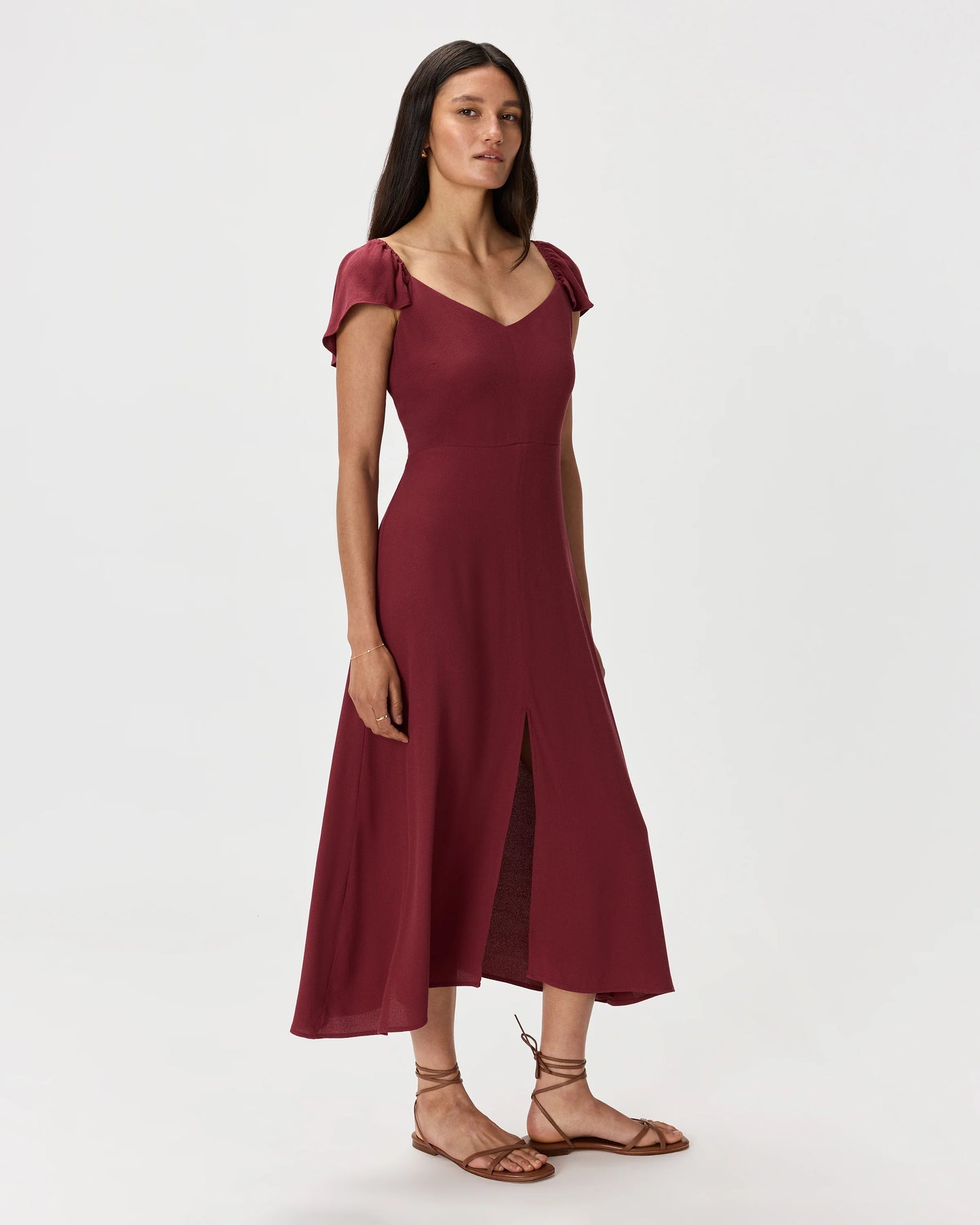 Lightweight Crepe Flutter Sleeve Midi Dress - XS / True Black