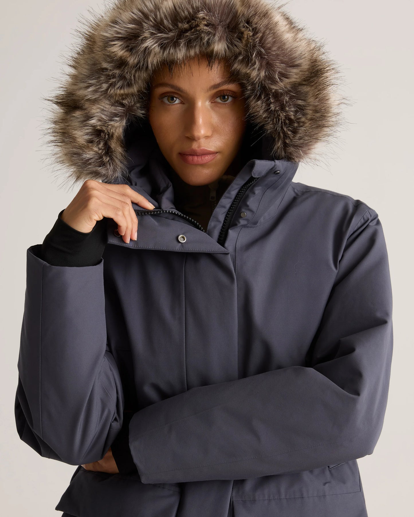 Responsible Down Hooded Long Parka - XS / Storm Blue