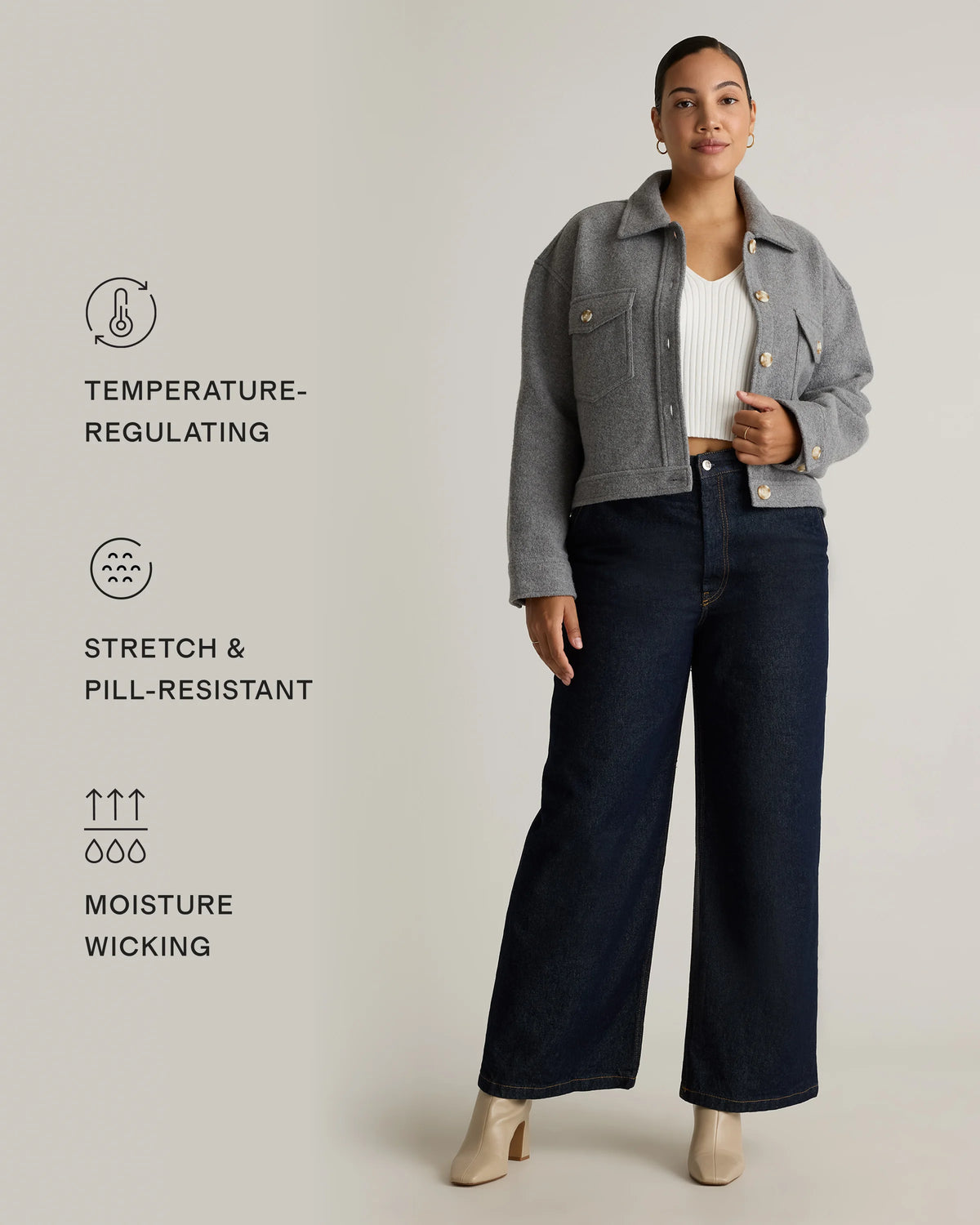 100% Merino Wool Cropped Shirt Jacket - XS / Mulled Wine