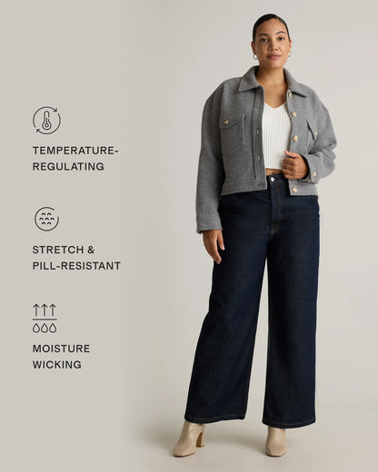 100% Merino Wool Cropped Shirt Jacket - XS / Mulled Wine