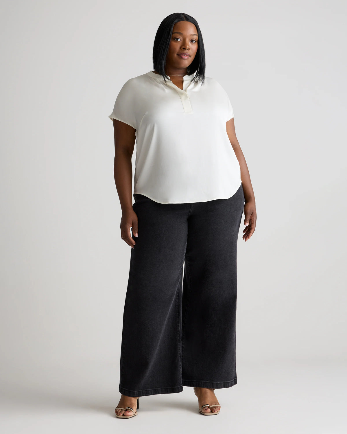 Washable Stretch Silk Dolman Sleeve Blouse - 1X / Black