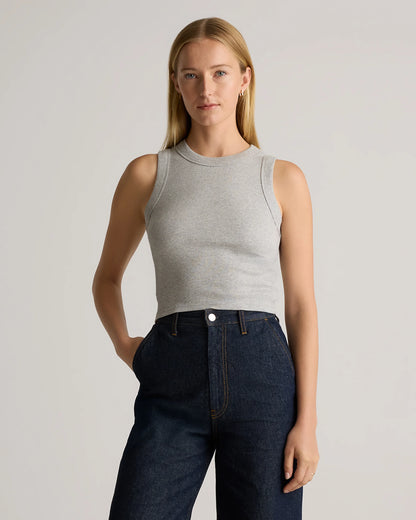 Organic Cotton Micro-Rib Cropped Cutaway Tank - XS / Heather Oatmeal