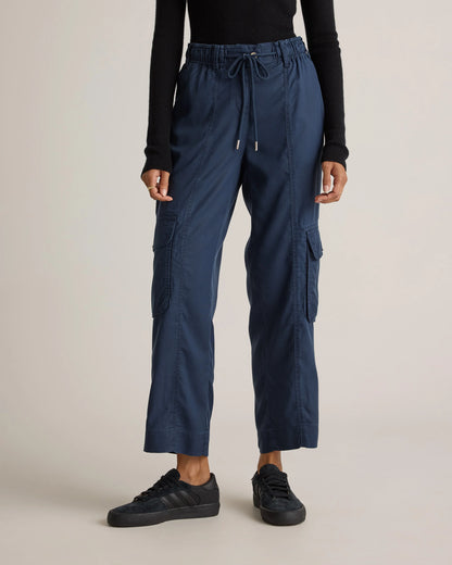Vintage Wash Tencel Drawstring Cargo Pants - XS / Olive