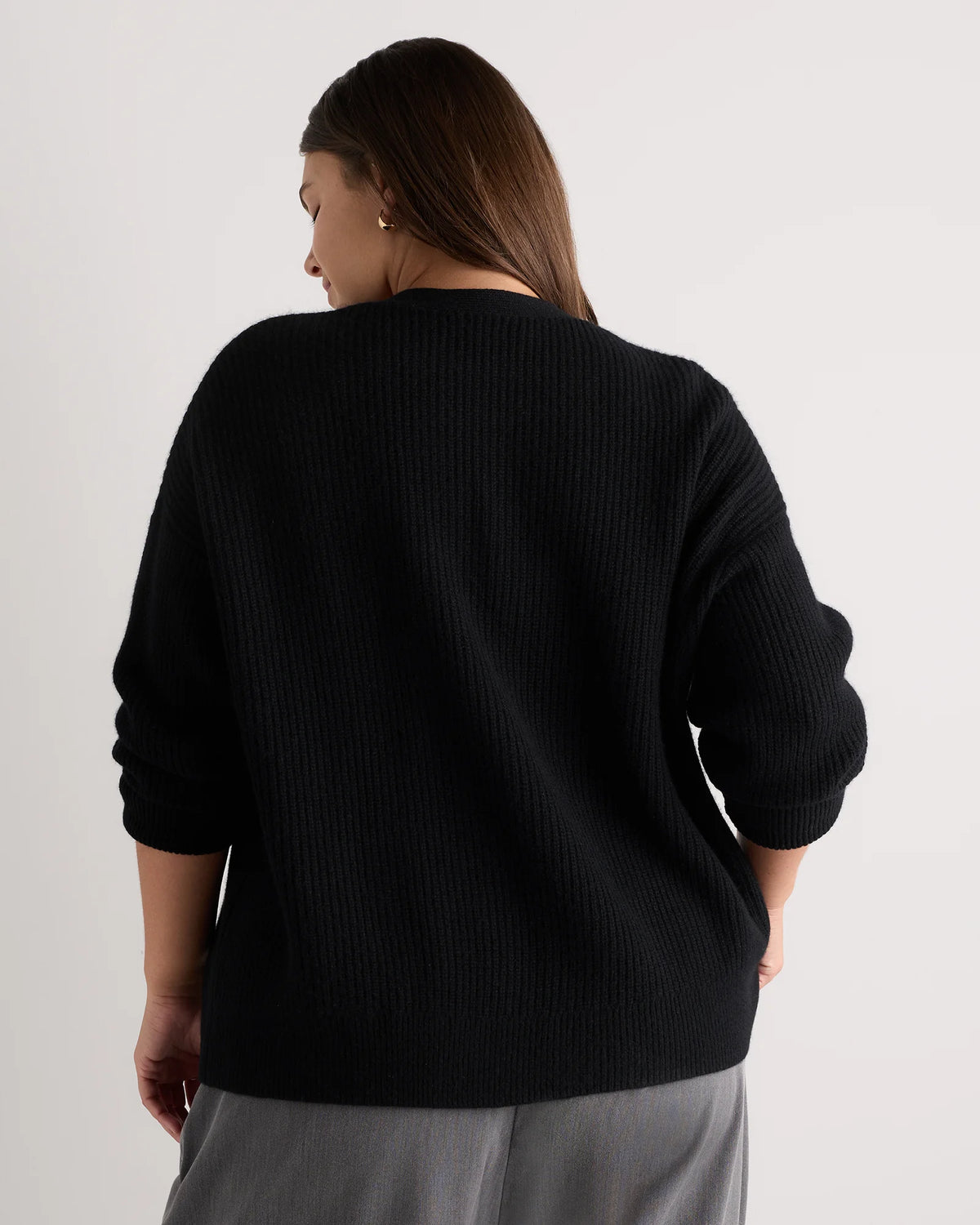Mongolian Cashmere Fisherman Boxy Cropped Cardigan Sweater - 1X / Black