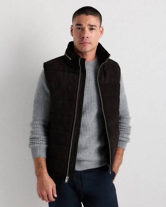 100% Suede Puffer Vest - S / Charcoal Black