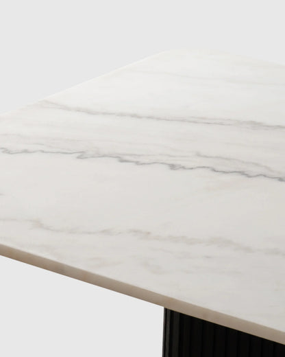 Fluted Wood and Genuine Marble Pedestal Dining Table - One Size / White/Black