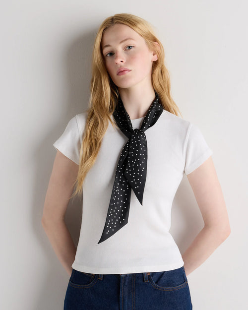 100% Silk Printed Skinny Scarf - One Size / Tiny Dot Black/ White