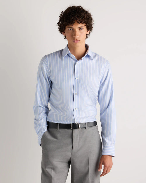 Supima Cotton Herringbone Dress Shirt - S / Blue Stripe