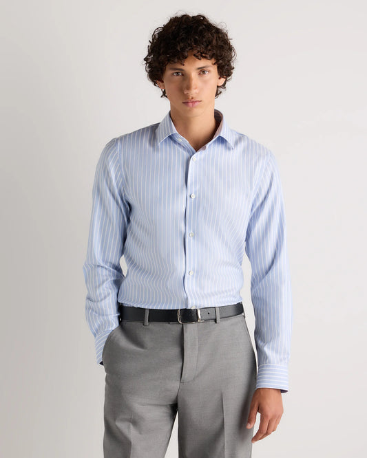 Supima Cotton Herringbone Dress Shirt - S / Blue Stripe