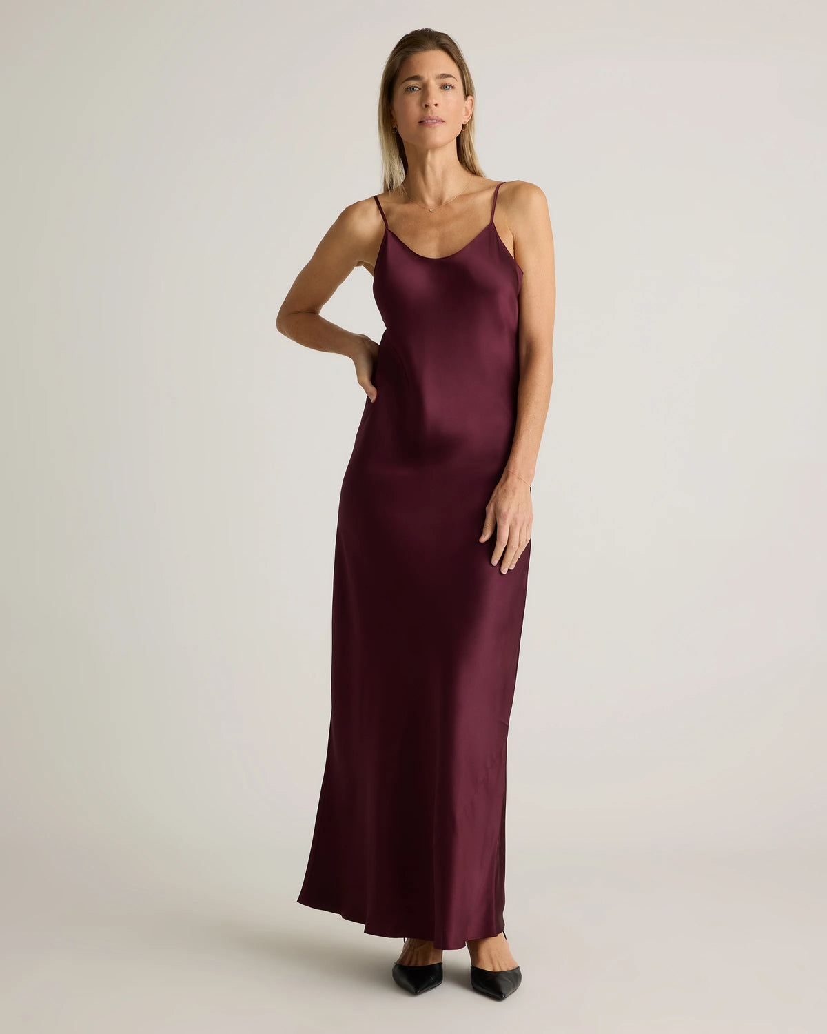 100% Washable Silk Maxi Slip Dress - XS / Cordovan Red Hibiscus